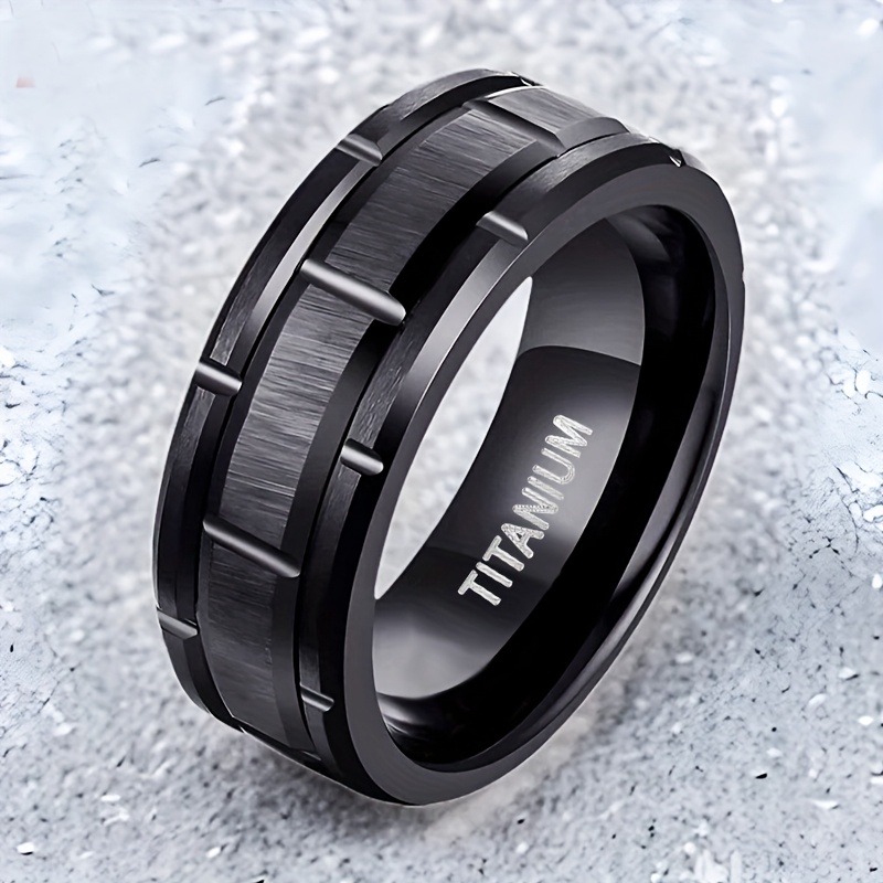 TEMU 1pc Titanium Alloy Ring Matte Black Minimalist Jewelry, Wedding Band Anniversary Gift For Him - Durable Everyday And Special Occasion Ring For