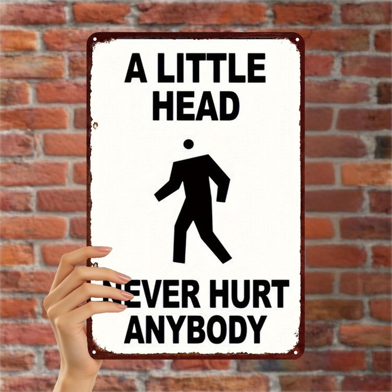 TEMU 2d Flat, [2d Flat] 2d Flat Sheet Metal Sign Small Head Hurtfun Wall Decor For Home Or Office8 X 12 Inches, 2d Flat