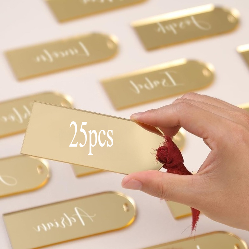 TEMU 25 Cartes de Table Acrylique Doré avec Ruban - Étiquettes Vides Nom/Numéro, Idéal pour , Numéros de Table de Fête d'Anniversaire, Cartes de