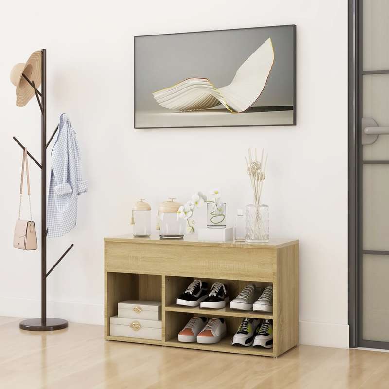 

Bench With Space For Shoes, Oak, 80x30x45 Cm, Shoe Rack, Made Of High-quality Wood-based Materials, Is Sturdy And . Or Bedroom Corners. Simple And Stylish, Large Storage Capacity