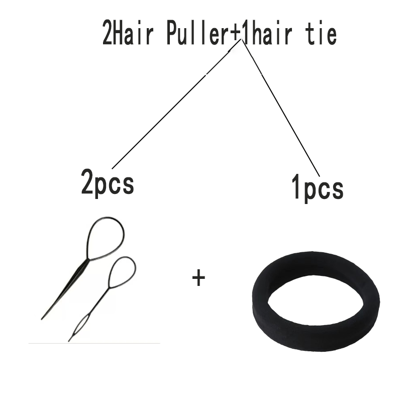 TEMU 3pcs( Puller+1hair Tie)hair Loop Pulling Tool Set, 2pcs Hair Braiding Styling Additions For Women& Girls, Create Ponytails, Bubble Braids&