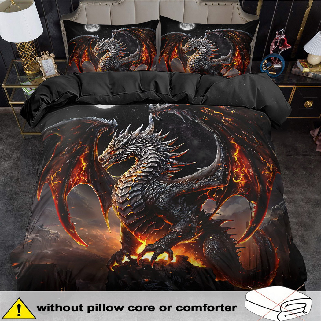 TEMU Ensemble de Housse de Couette King Queen Imprimé Dragon - Décoration de Chambre d'Invité pour Noël, Halloween, Anniversaire et Cadeaux de Fête -