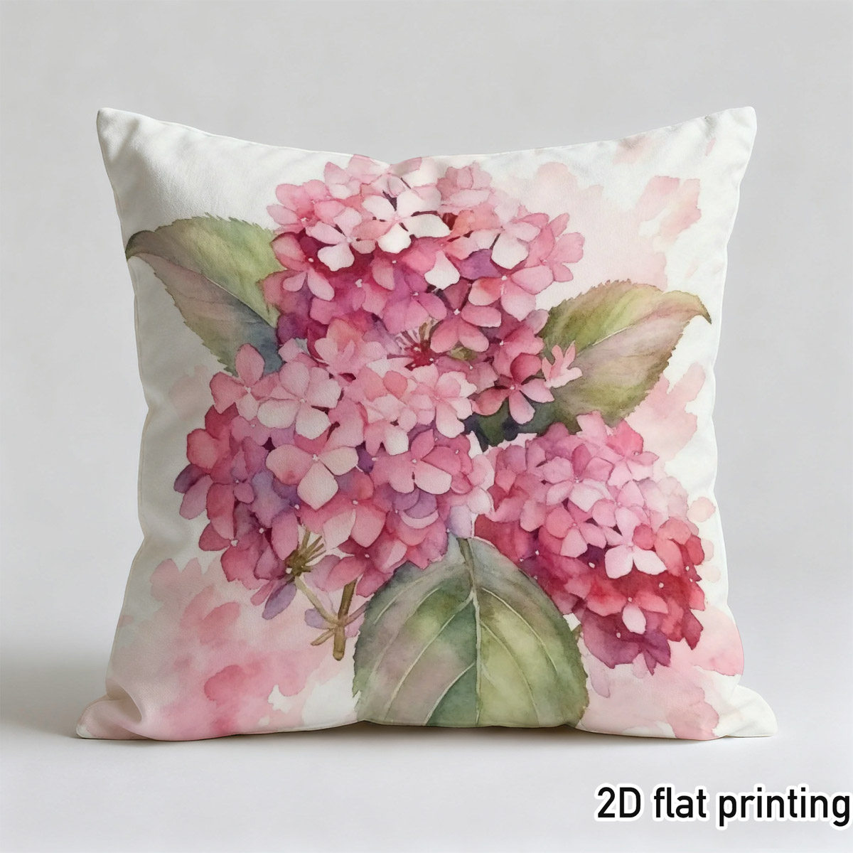 TEMU 1pc Of Pink Hydrangea Pillow Covers Featuring Double-sided Prints With Bright Floral Designs And Green Foliage, Made From Sturdy Polyester