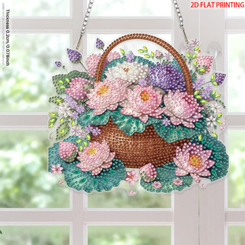 Flower Basket for Lotus Pattern Hanging Diamond Painting Kit