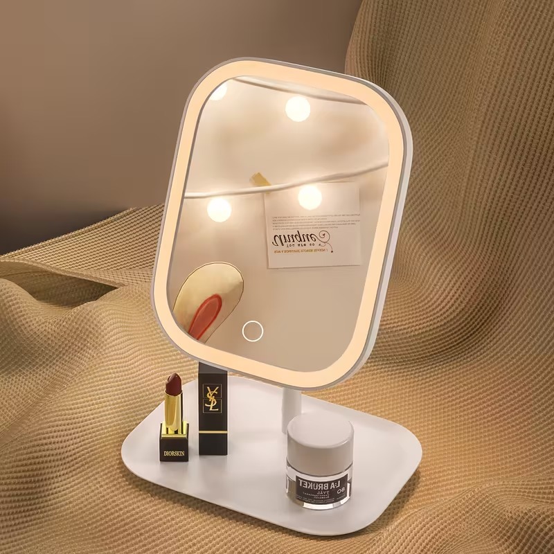 Oglindă Smart cu Iluminare, Lampă Inteligentă de Machiaj pentru Toaletă. Oglindă Cosmetică LED cu Tava de Depozitare și Unghi Reglabil. Luminozitate Reglabilă în 3 Culori, Compactă și Reîncărcabilă, Ideală pentru Dormitor/Birou, Colegiu sau Călătorii - Idee de Cadou Esențială și Prezent de Crăciun