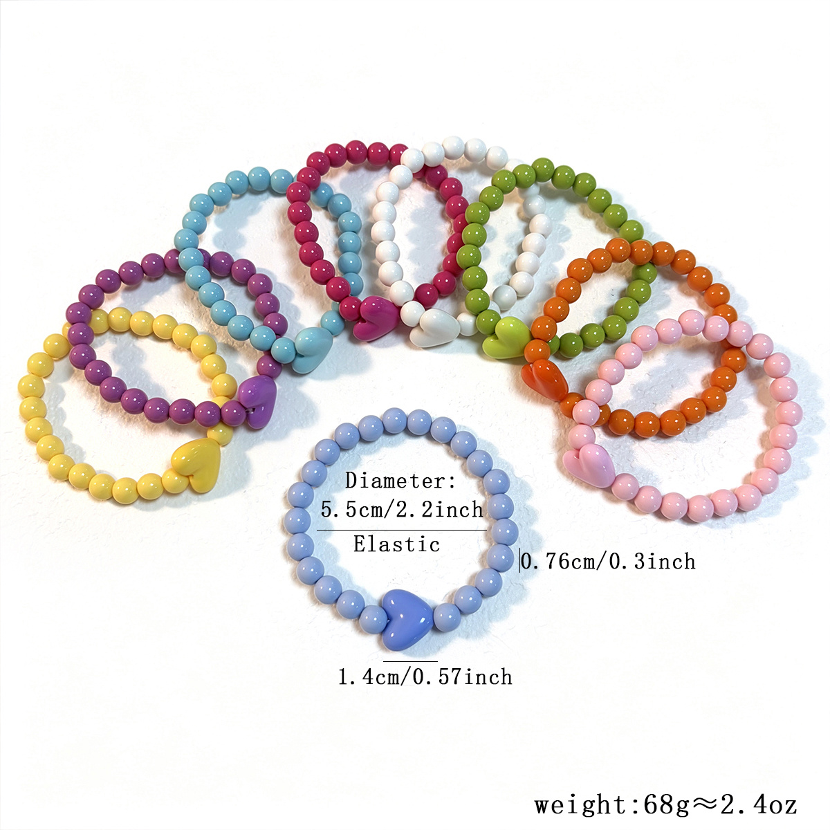 9pc Colorful Heart Bead Bracelet Set, Bohemian Style