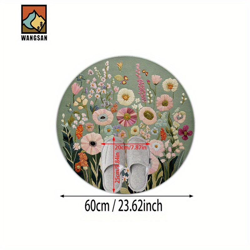 TEMU 1 tapis de sol antidérapant floral rond, fibre d'art en polyester , idéal pour salle de bain, salon, chambre, table à manger et entrée