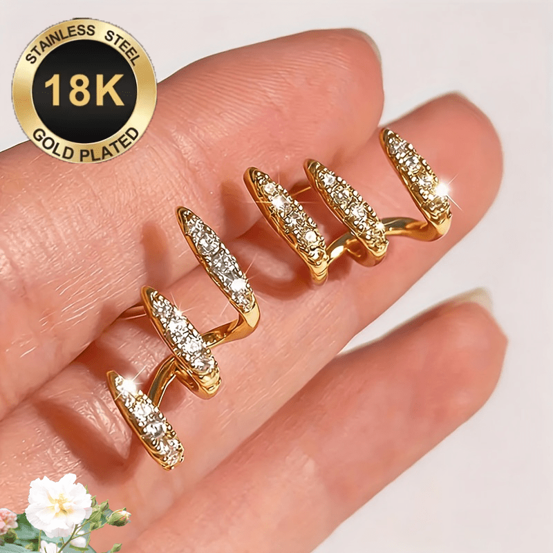 18k golden plated womens 3 claw bent earrings sparkling luxurious   style suitable for daily music festivals and   occasions perfect gift for women hypoallergenic
