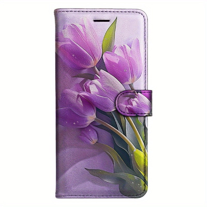 TEMU Phone Case: Tulips Magnetic Flip Wallet Case With D Holder Stand For Iphone 5/6/6s/7/8/x/xs/xr/se2 2020/se3 2022/11/12/13/ Plus Pro Max