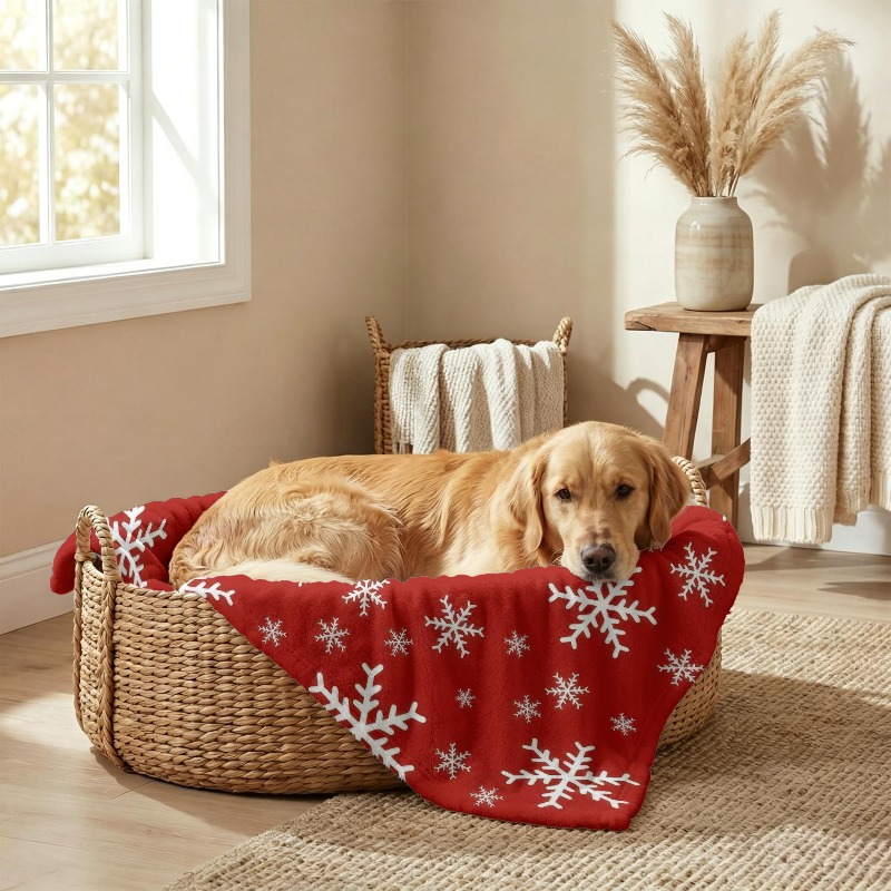 TEMU Couverture douillette de Noël 1 pièce en flanelle à motif de neige pour chiens et chats, couvre-lit et chaud pour chiots, chatons, races petites