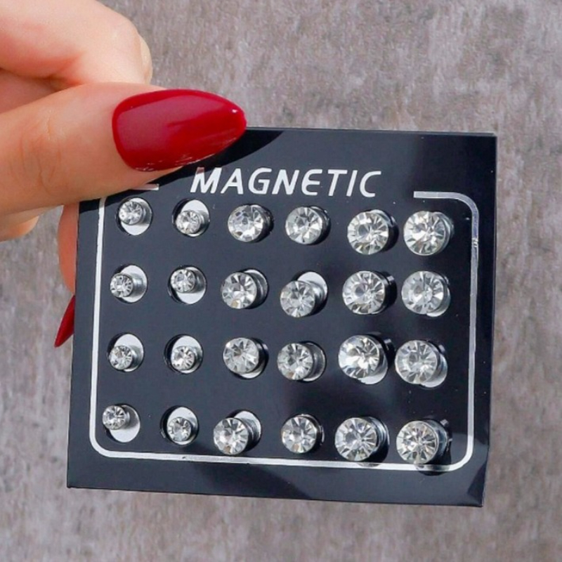 TEMU 24pcs/ 1 Set Of Fashionable Magnet Earrings, And Silvery, Suitable For Men And Women, Suitable For , Suitable For Daily Life, Dating, Party And