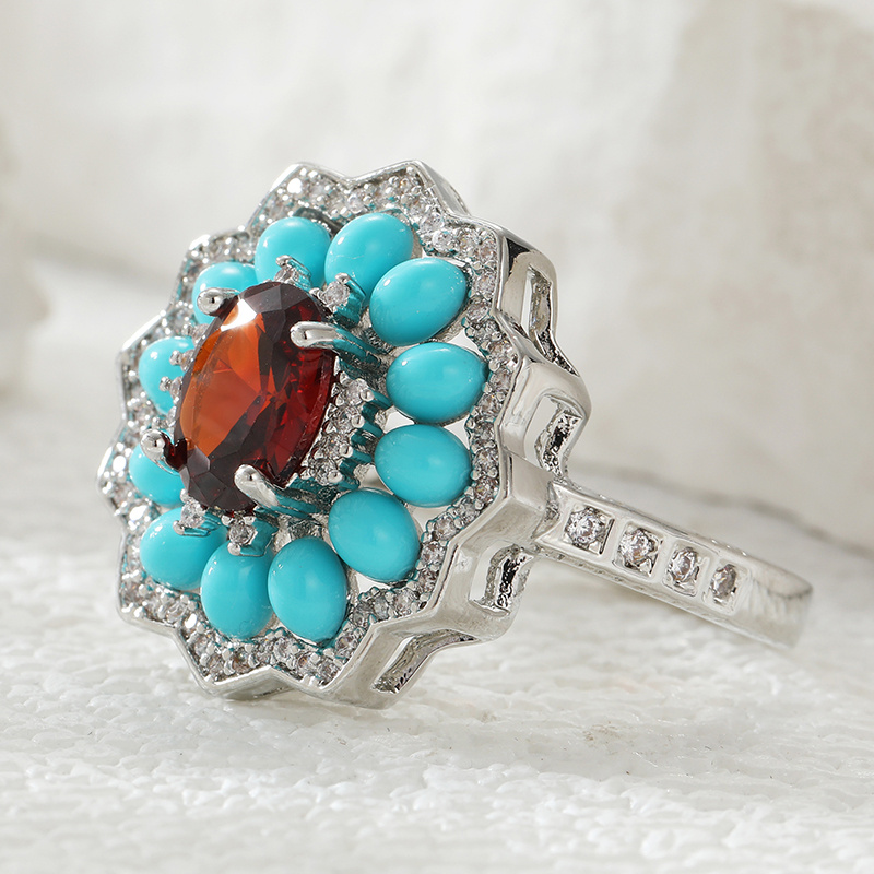 Exquisite Synthetic Zirconia Flower Shaped Ring, Wedding Accessory