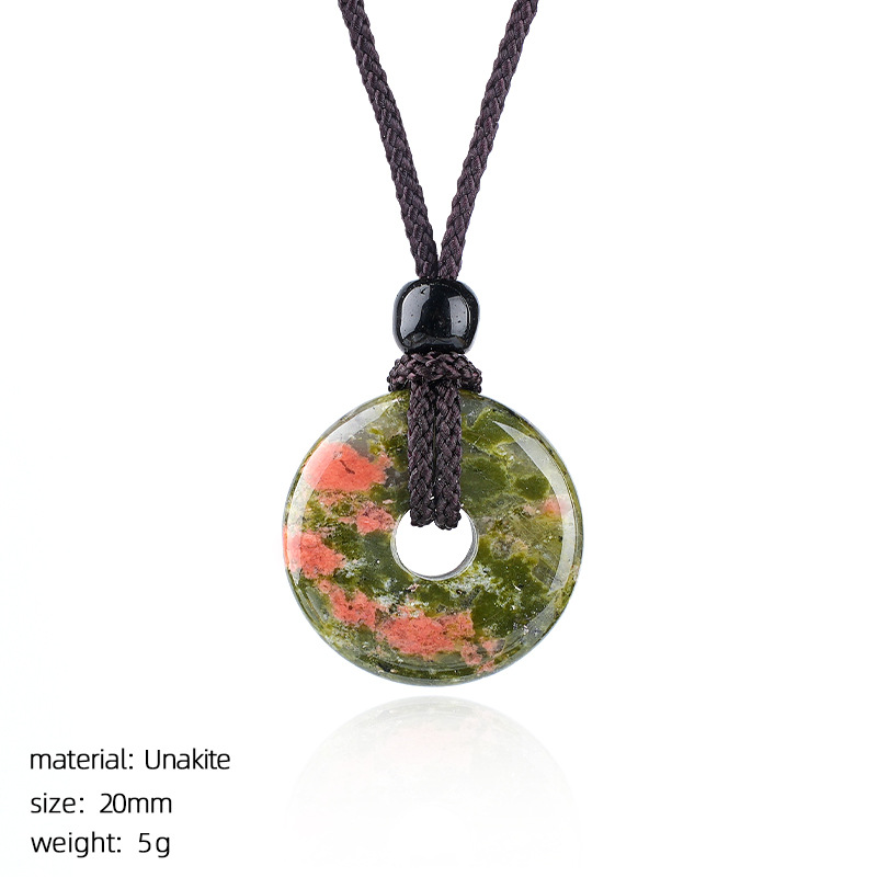Natural Stone Carved Chinese Safety Knot Pendant Necklace