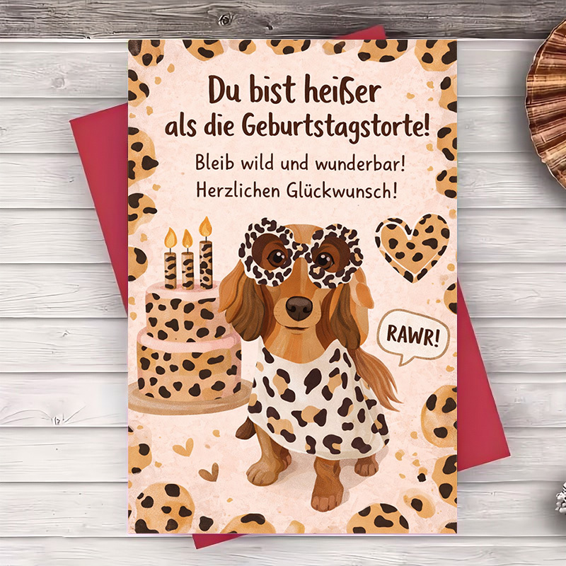 E-shop 2 Stück (ein Umschlag eine Grußkarte) – Niedliche Leopardenmuster-Hundegrußkarte – für Freunde – Feiern Sie mit einem lustigen wilden Stil –
