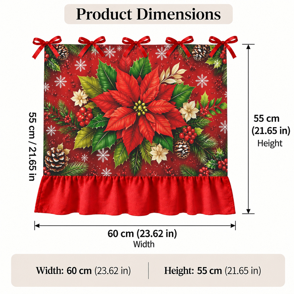 TEMU 2d Flat, Christmas Oven Cover Curtain With Santa Snowman Tree Print & Ruffle Hem - Farmhouse Semi-sheer Suitable For Oven Door Cover, Hanging