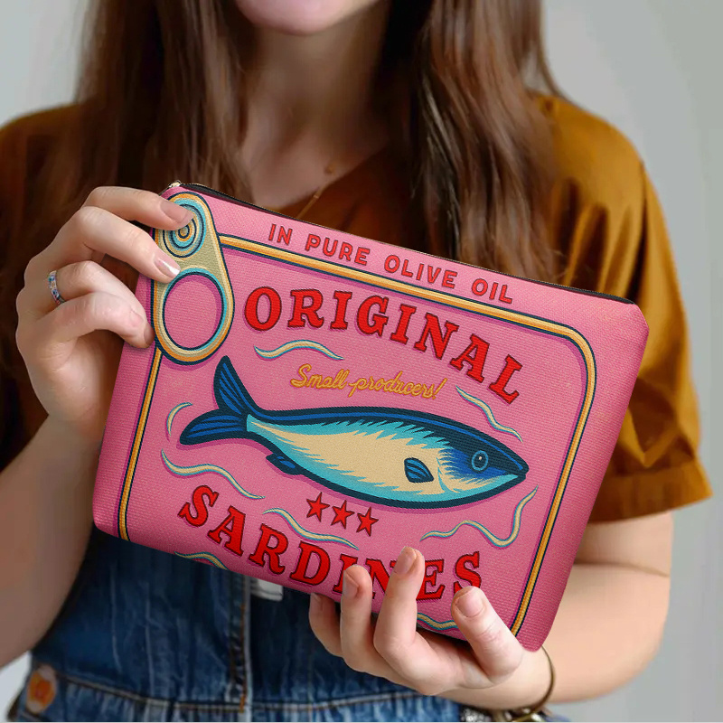 TEMU 1 diseño de lata de , neceser con cremallera y diseño de moda, decoración con estampado de cara adecuada para viajes y uso diario, neceser de