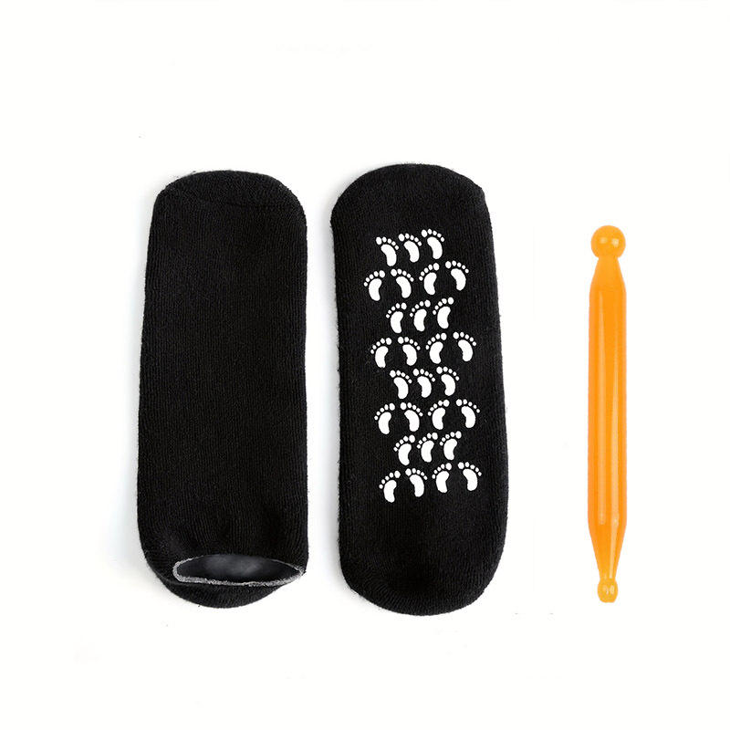 Image of 3pcs (2pcs Foot Sleeves, 1pc Massage Stick) Suitable For Moisturizing Cracked Heels Socks, Soft Nourishing Foot Care Socks, Reusable Soft Spa Socks With Gel, Home Self Foot Care