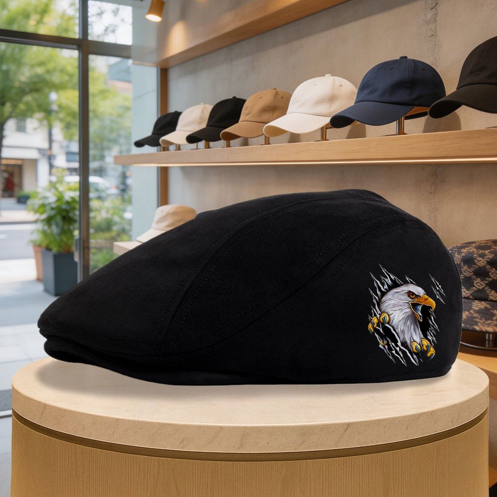 TEMU Easy Men's Newsboy Cap, Fashionable Solid Hat, 3d Eagle Spring Autumn Cap, Unisex Retro Beret, Suitable For Driving, Fishing, Formal And Casual