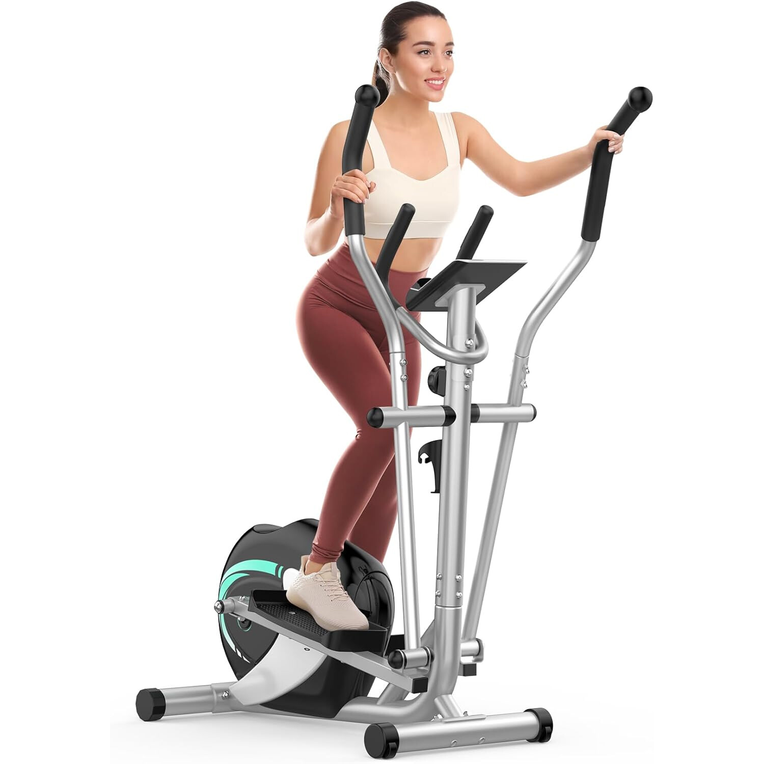 Temu - Elliptique MagnéTique - RéSistance Manuelle, Base Robuste, Pas De Pile , Compact Pour Salle De Sport à Domicile, Machine Cardio Pour-image