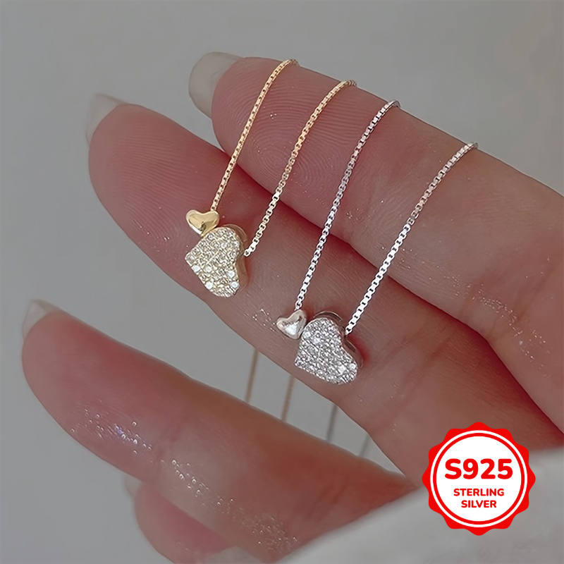 

Elegant Cute 925 Sterling Silver Heart Pendant Necklace, Synthetic Zirconia Chain, For Daily & Party Wear, Perfect Valentine's Gift For Girlfriend