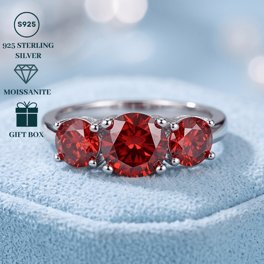 Women's 2/4 Carat Stylish Three Seven-Color Red Moissanite Ring