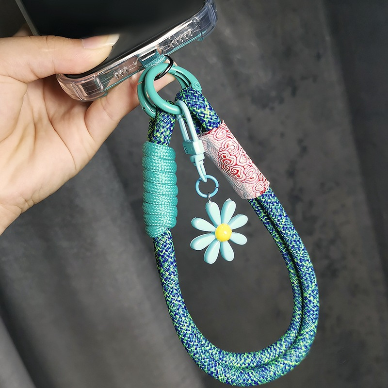 

Polyamide Wrist Strap Phone Charm With Braided Lanyard And Daisy Detail - Unisex Anti-lost Mobile Phone Holder For Travel And Outdoors