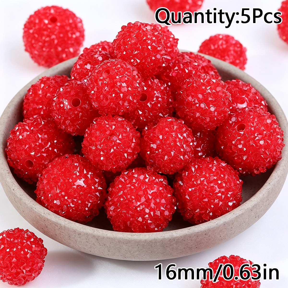 TEMU Red Colored Rhinestone Sandball Bead Shape 16mm Acrylic Round Decorative Beads Suitable For Bracelet, Jewelry, Key Chain Pendant, Clothing