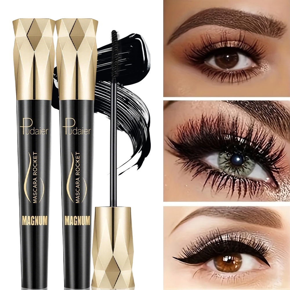 E-shop Pudaier 2er-Pack Lockende Volumen-Mascara mit Fasern, Verlängernde Schwarze Wimperntusche, Volumengebend, Wasserdicht & Wischfest, Lang