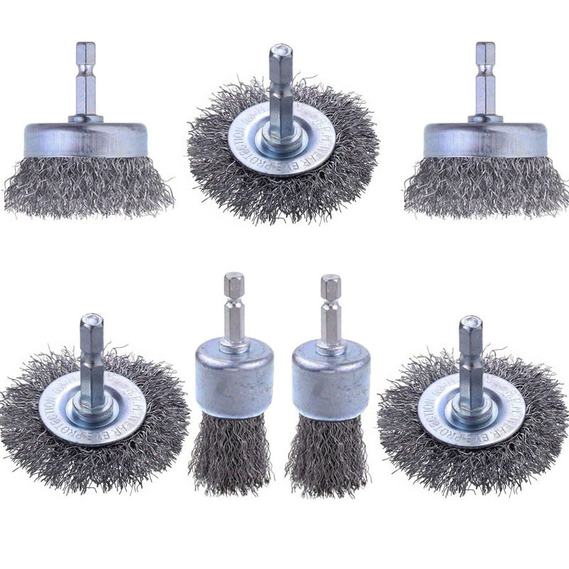 TEMU Ensemble de 7 meules à tiges métalliques, plate, brosse à cupule, brosse à et brosse à pointe avec queue hexagonale de pouce, pour l'élimination