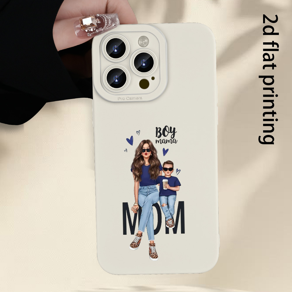 TEMU Phone Case - Phone Case: A Pair Of "parent-child Outfits" Featuring A Mother And Son Wearing Dark Blue Tops And Light Blue Jeans, With Fashion