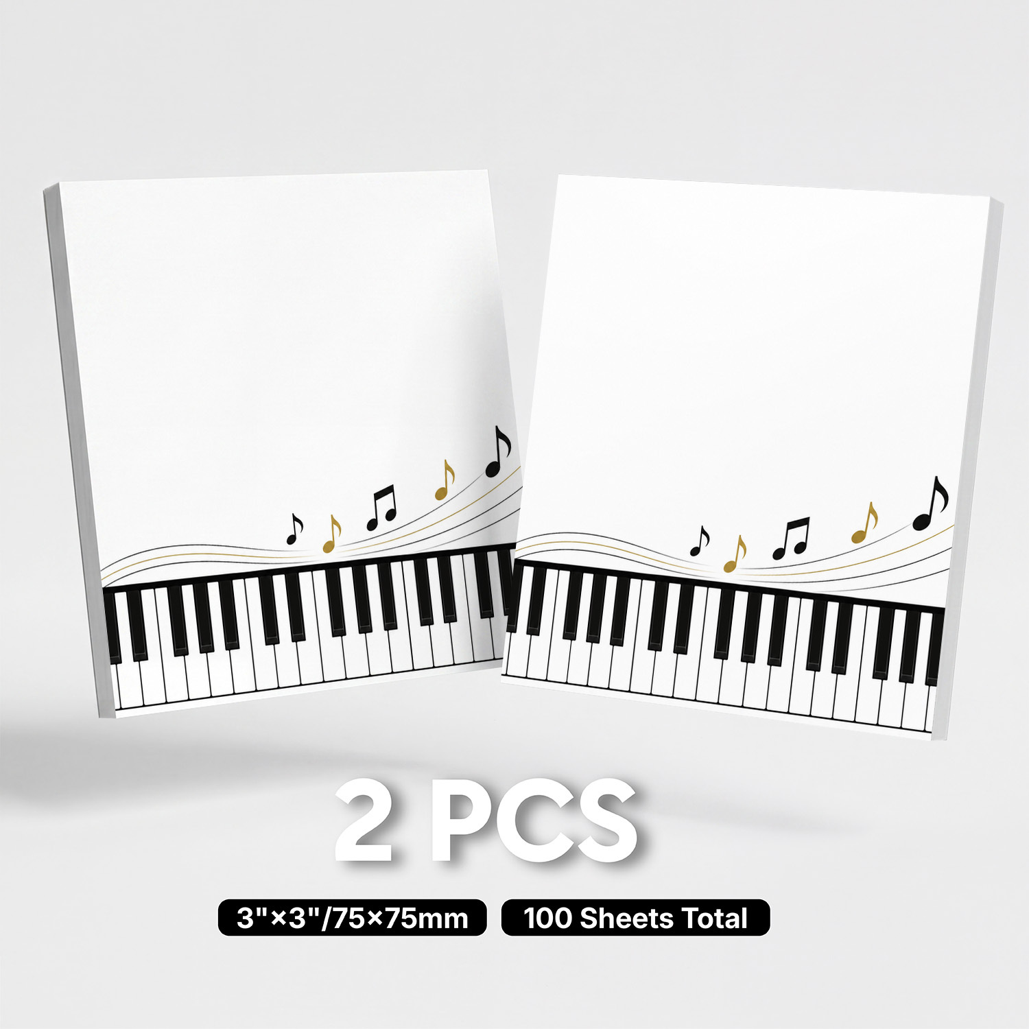 TEMU 2pcs Piano Keyboard Music Sticky Notes, 100 Sheets Total, 3x3 Inch Black And White Piano Key Memo Pads With Musical , Decorative Self-adhesive