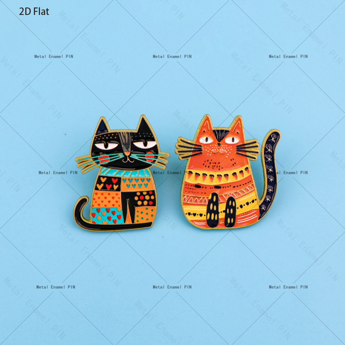 TEMU 2D Plat 2pcs Art Patchwork Chat Épinglette Émail Boho Chat Coloré Métal Revers Broche Chapeau Sac à Dos Badge Chat Amoureux Bijou Bohème Cadeau