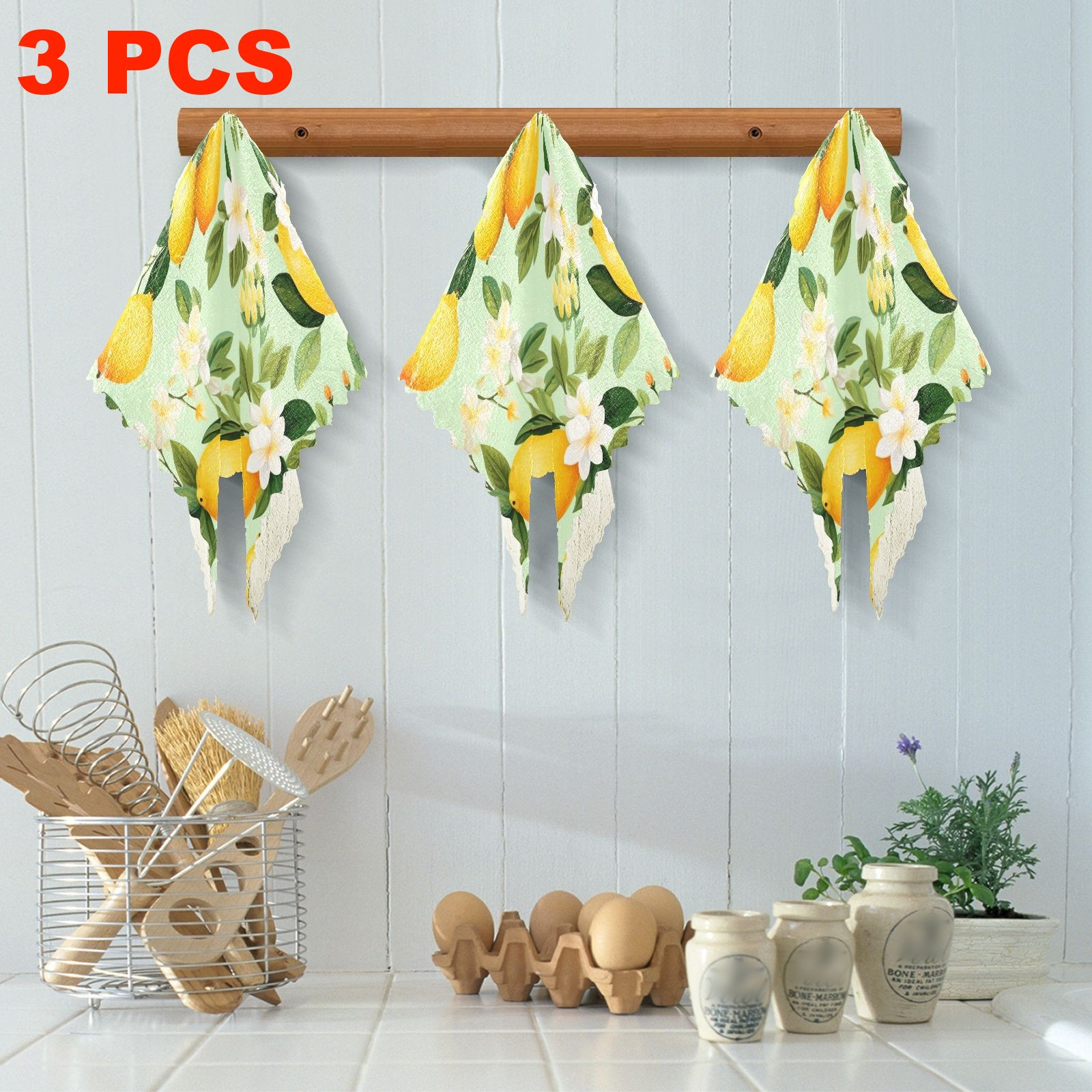 TEMU Lot de 3/6/10 Torchons de Cuisine à Motif Citron avec Tampon en Microfibre Réutilisable, Très Absorbants et Faciles à Nettoyer, Épais et Doux en