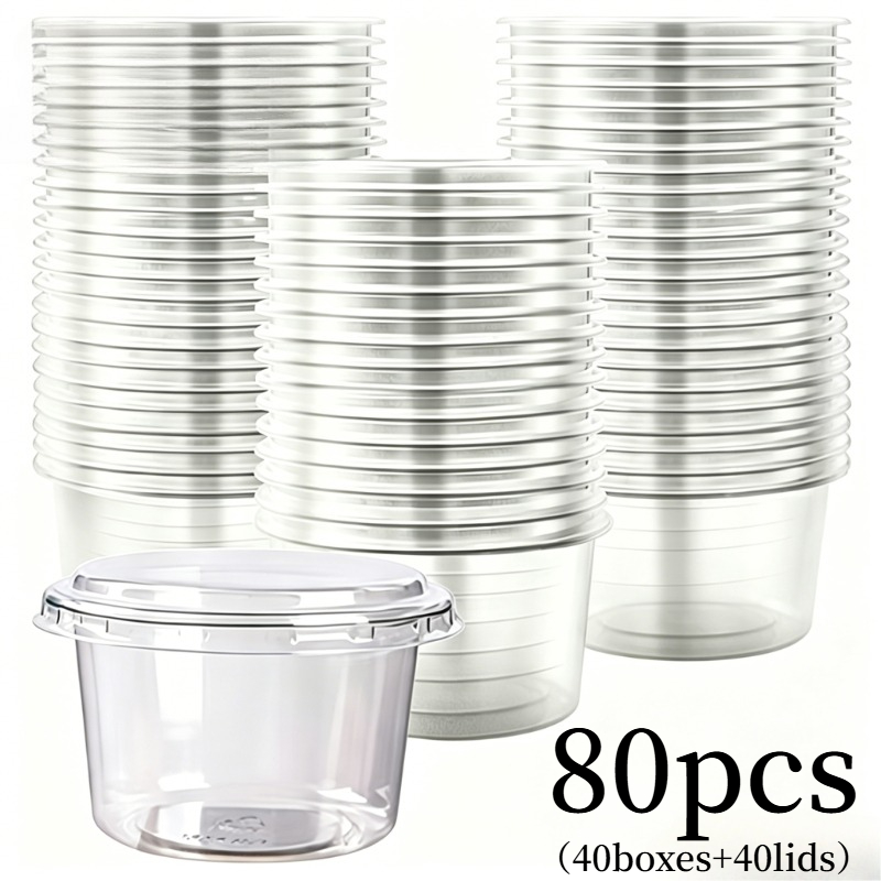 Image of 80pcs Clear Plastic Food Containers (40 Boxes + 40 Lids), Round Storage Containers For Food, Desserts And Meal Prep