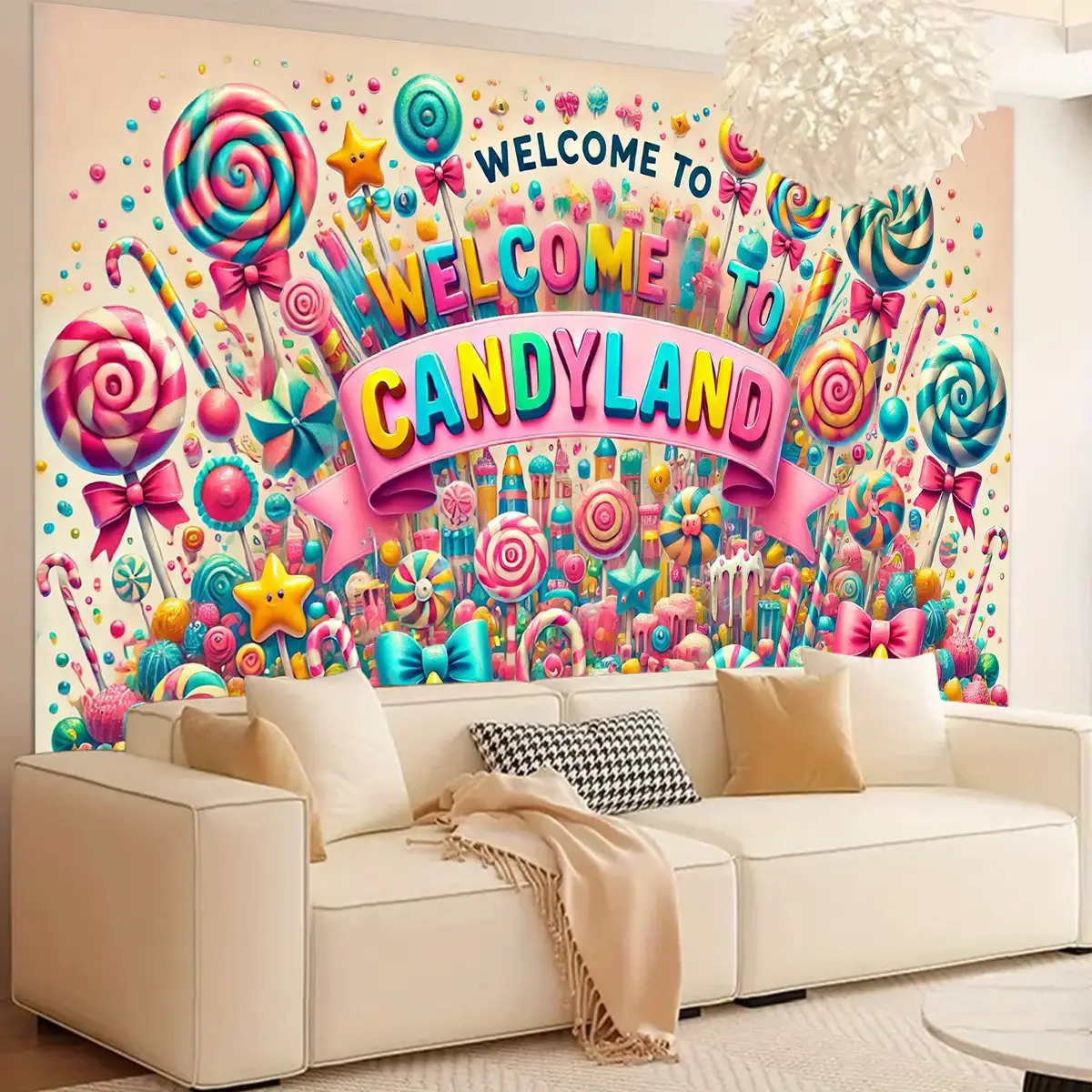 TEMU 1pc Welcome To Candyland Durable Background- Vibrant Candy-themed Party Decor For Birthdays, Graduations, Weddings, Gatherings- Perfect For