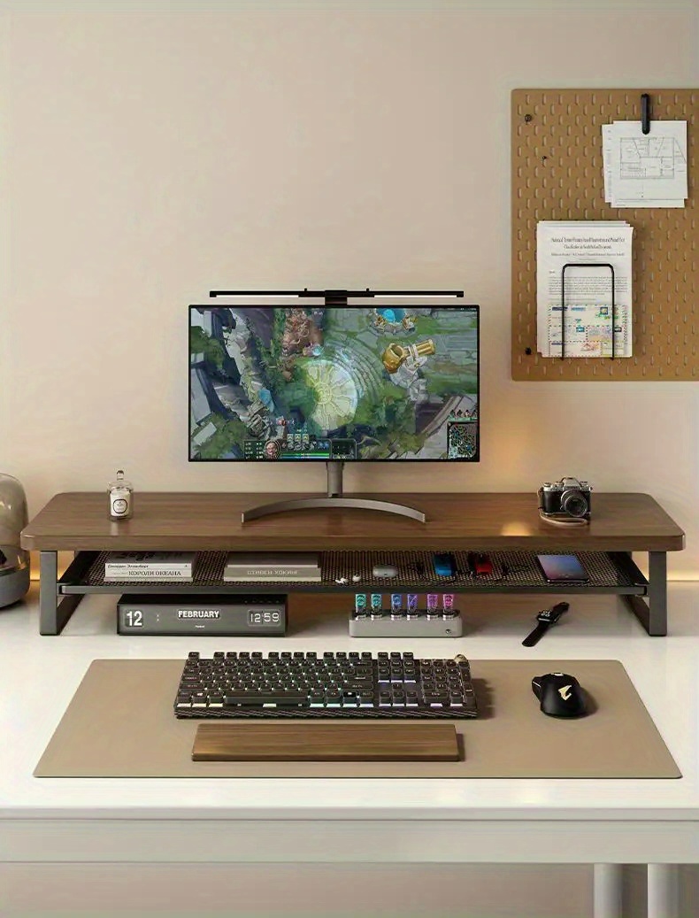 Modern Monitor Riser Stand with Easy-Pull Drawer & Multi-Color Options - 27.56x8.66inch Iron Frame Desktop Organizer, Sleek Minimalist Design for Home Office, Gaming Setup, Durable Metal Construction, Home Office Accessory, Minimalist Desk Accessory, Sturdy Construction