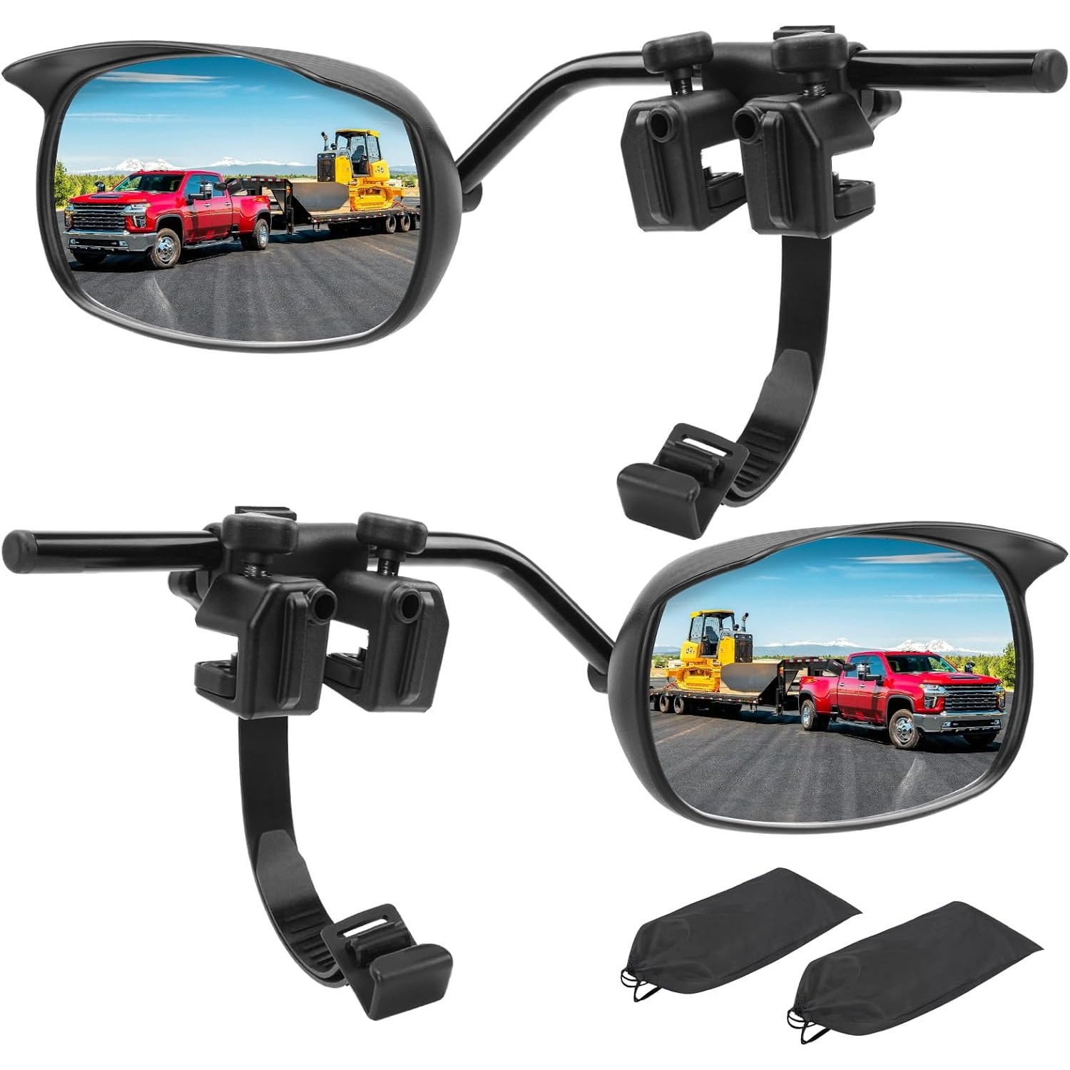 Universal Clip On Towing Mirrors Extensions For Towing Side Mirror Extenders For Towing With Rainguard, Adjustable Convex Towing Mirrors Pair For Trailer Truck Car Rv
