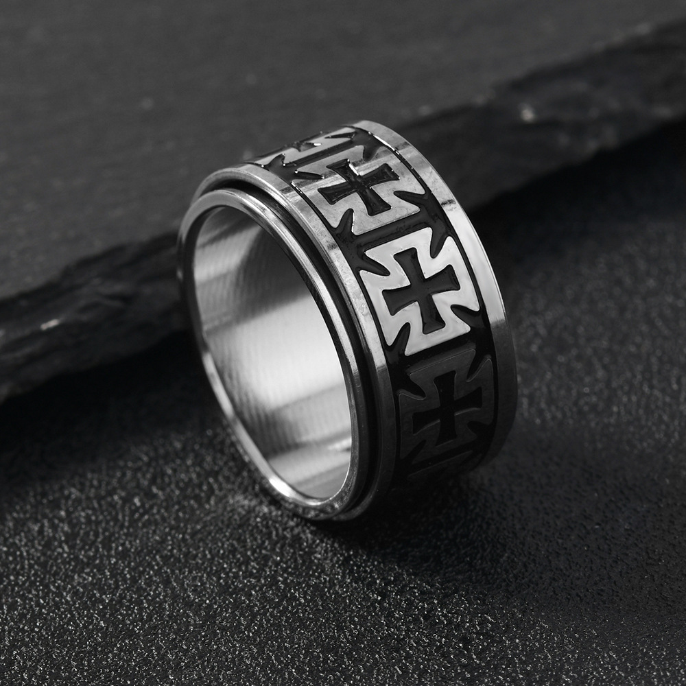 1 european and   stainless steel mens ring with non fading   cross texture rotatable ring Product details 4