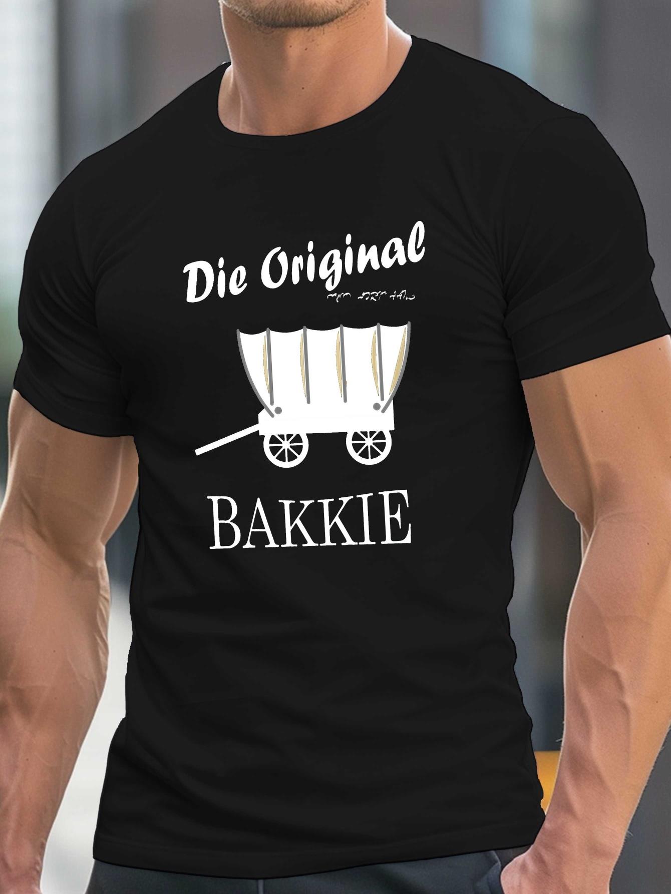 MenS Funny Afrikaans Print T-Shirt - Die Original Bakkie Humorous Design, Lightweight Summer Tee with Cartoon Car & Dog Illustration, Casual Round Neck Short Sleeve Top for Casual Attire, Comfortable Clothing | Playful Graphic Tee | Stretchable Fabr
