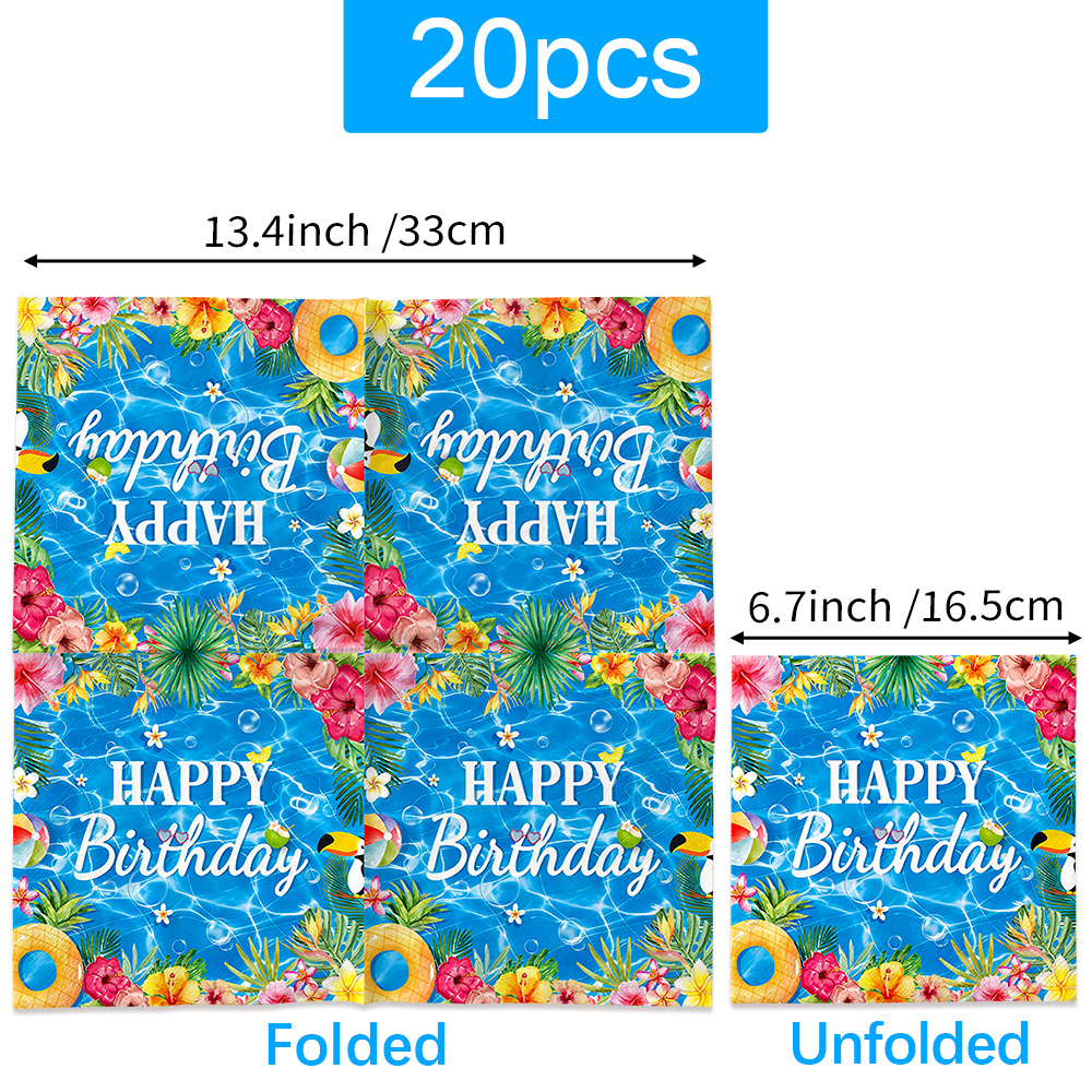TEMU 20pcs/40pcs Multi-specification , Cool Summer Pool Hawaiian Themed Party Tissues And Napkins. Swimming Rings, Pineapples, And Other Tropical