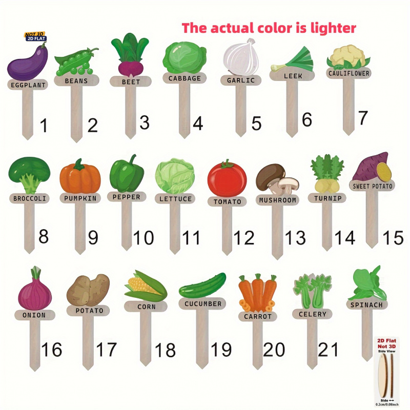 TEMU 2d Flat Printing Wooden Vegetable Tag, Insertable , Easy Identification Of Types, Enhancing Sense Of Accomplishment