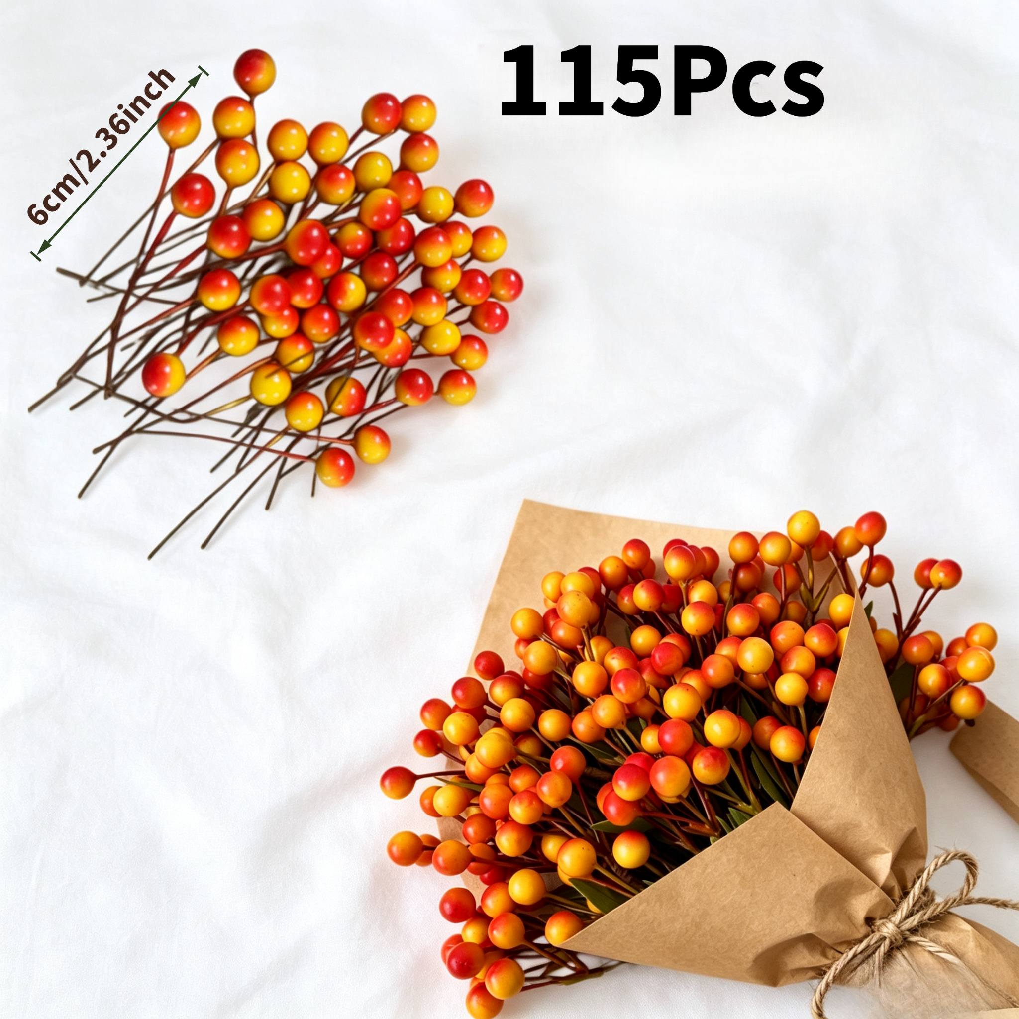 TEMU 115pcs Fall Artificial Berry Stems, Orange Red Thanksgiving Berry Picks, Hand Twisted Stems, Vase Floral Arrangement, Autumn Halloween Table