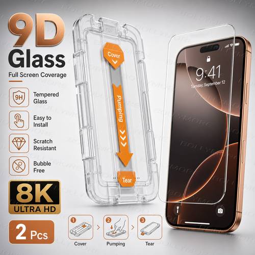 2pcs 9d full screen tempered glass screen protector compatible with for iphone 17 pro max 17 air 16 pro max 16 14 plus 13 12 mini 11 pro xs r