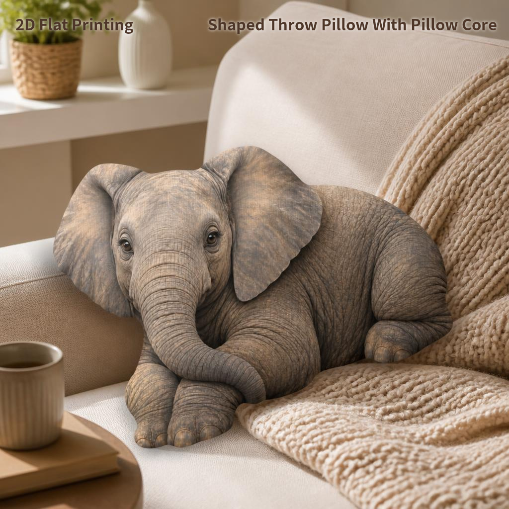 TEMU Resting Elephant Trunk Pillow Cute Gift 2d Flat Printing Shaped Stuffed Throw Pillow Decorative Cushion For Bedroom Sofa Living Room Home Decor
