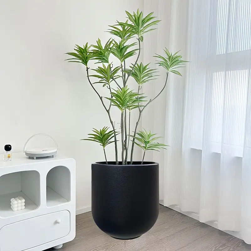 1 Nordic Modern Thickened Resin Large Flower Pot with Straight Round Design, All-Weather Lightweight and Durable Wine Glass Style, Smooth Surface with Drainage Hole, Suitable for Indoor/Outdoor Artificial Plants and Greenery | Perfect for Living Room