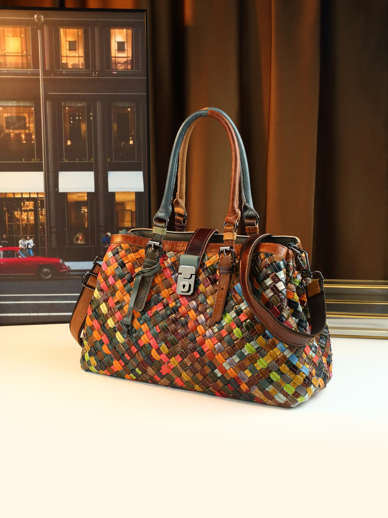 Handbag on model close up