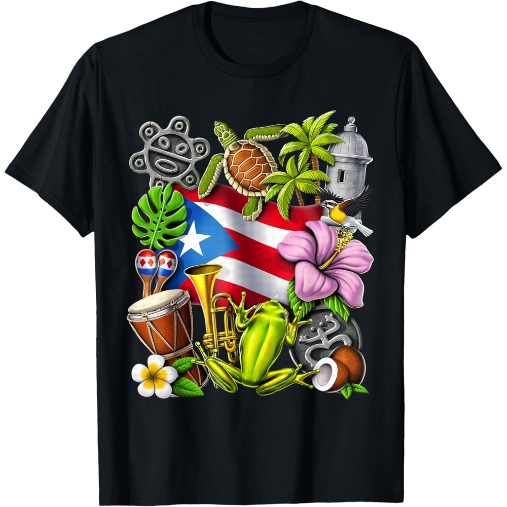 

Puerto Frog Sun Puerto Rican Flag T-shirt, Unisex Cotton Casual Round Neck Outdoor Short Sleeve T-shirt With Slight Stretch, Slightly Elastic, 100%cotton, S-xxxl