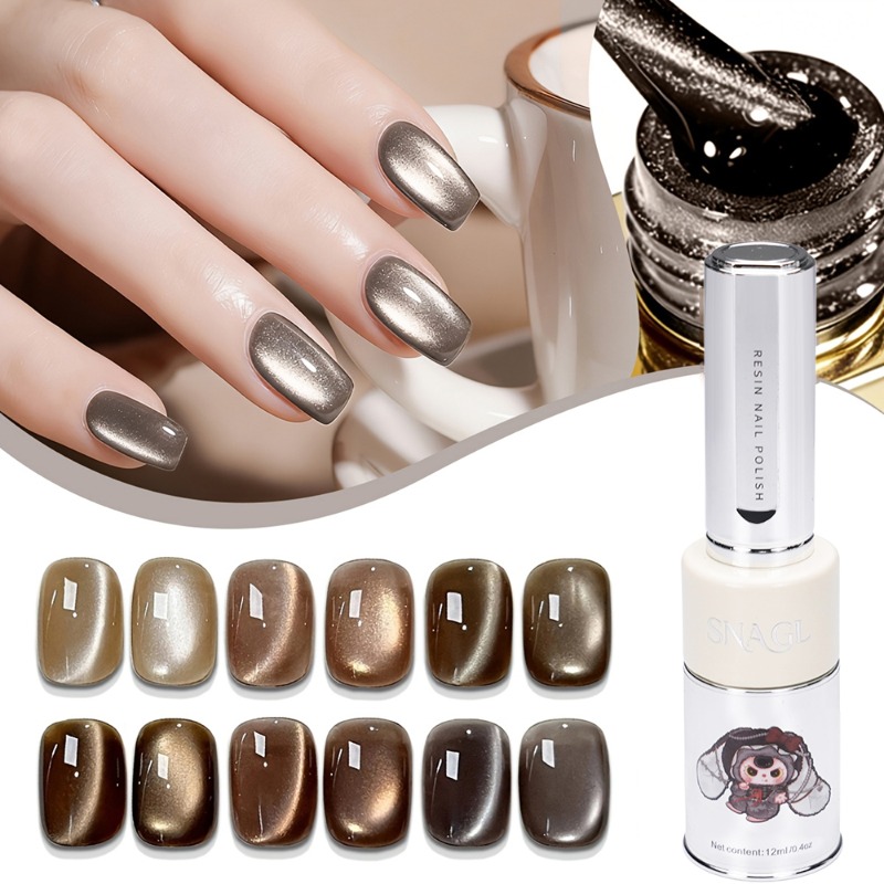 6pcs Metallic Brown Eye Gel Nail Polish Set 12ml 0.4oz Magnetic Shimmer Soak Off Led Gel Polish High Long Lasting Gel For Salon Home Nail Art Gift For Women Party Holiday