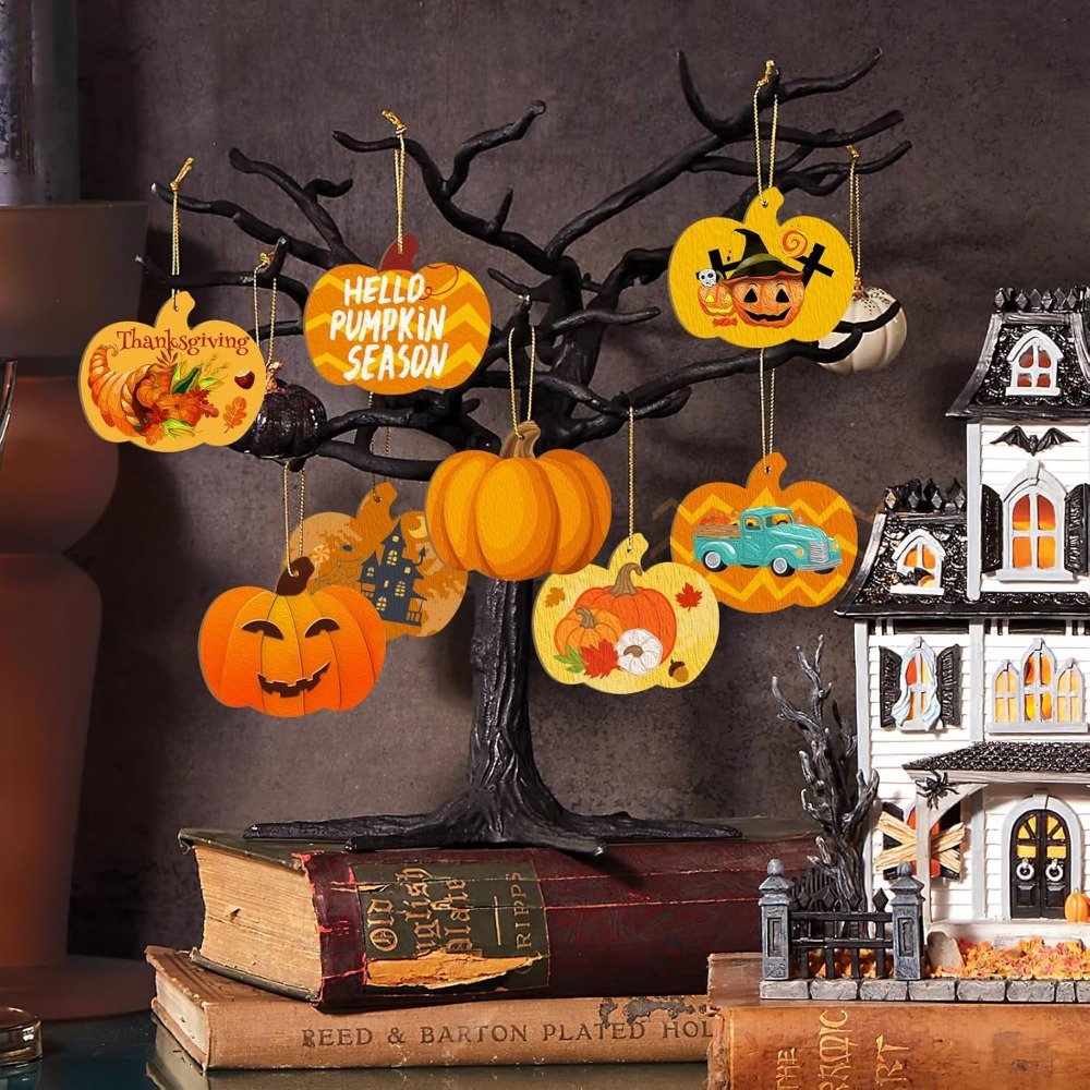 24 Peças de Decor  de   em Madeira, Recortes para   Halloween/  de Graças Não Pintados, 8.89x7.62 cm, Artesanato DIY com Fatias de Madeira para Decor  de Outono e  , Enfeites Suspensos de Outono