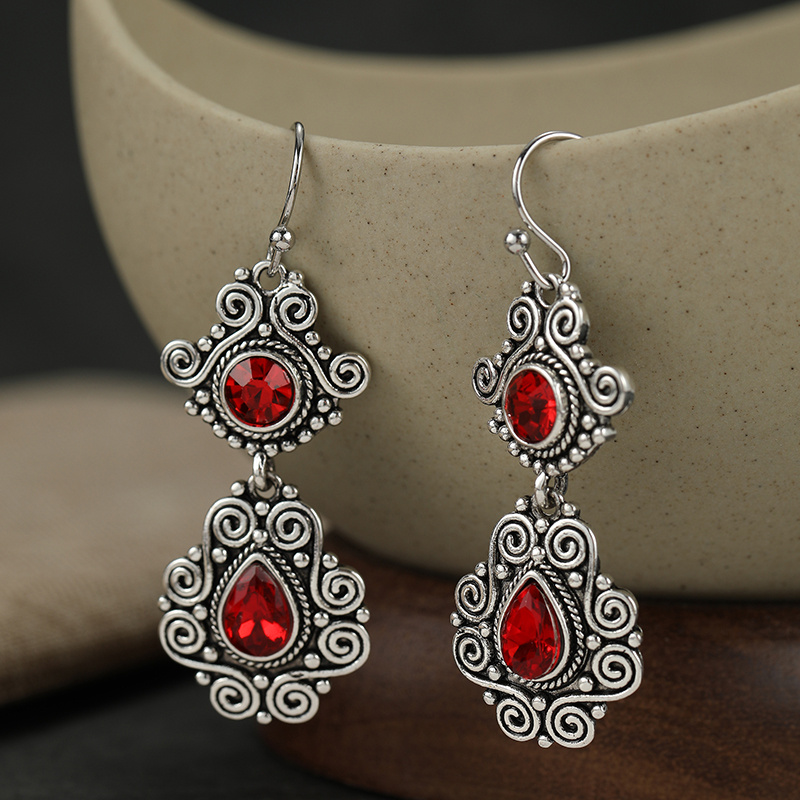 Women's Retro Ethnic Style Engraved Spiral Pendant Earrings, Elegant